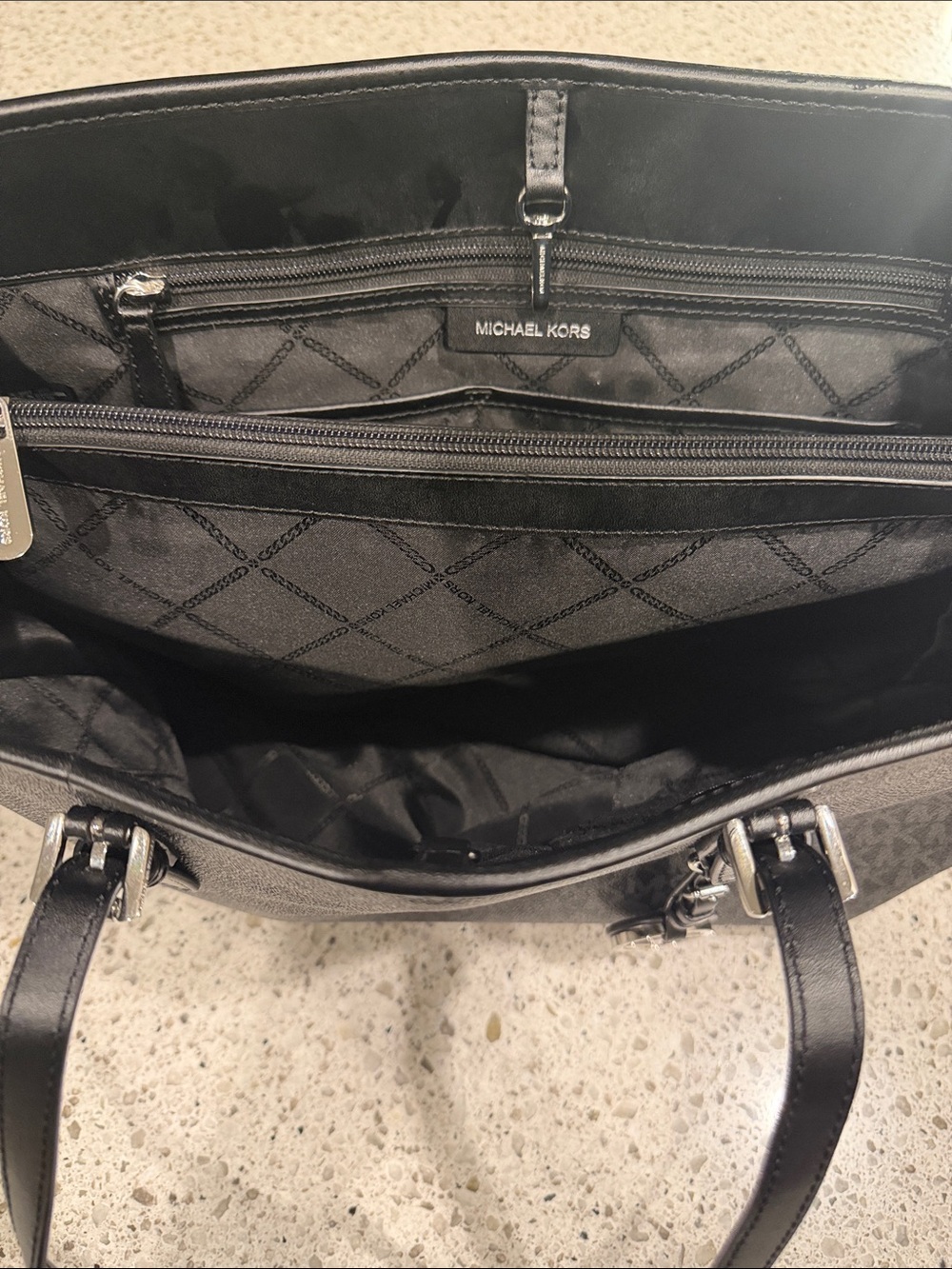 Michael Kors Charcoal/Black Signature MK Tote with Logo Charm - Picture 4 of 6